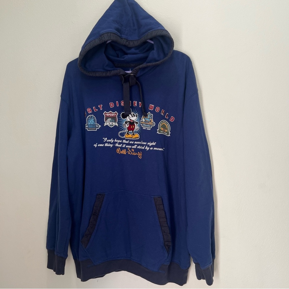 Vintage Disney Parks Mickey Mouse Hoodie Sweatshirt Blue Embroidered Logo L XL - Picture 3 of 9